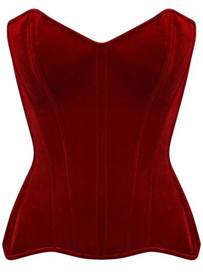 Corset Set Featuring a Red Velvet Top and Matching Skirt