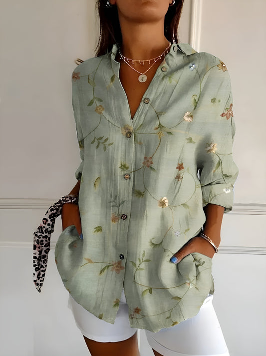 Floral Breeze Design Button Down Blouses for Women