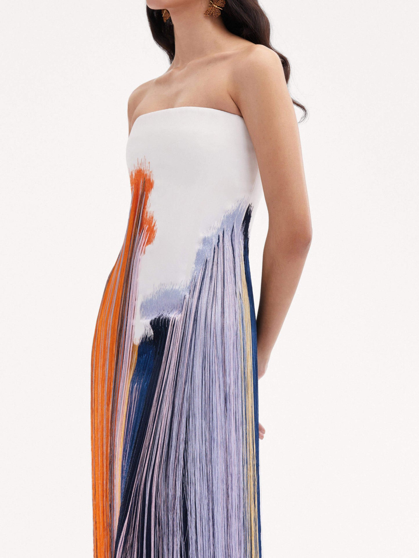 Dress with Abstract Brushstroke and Fringe Details for Women