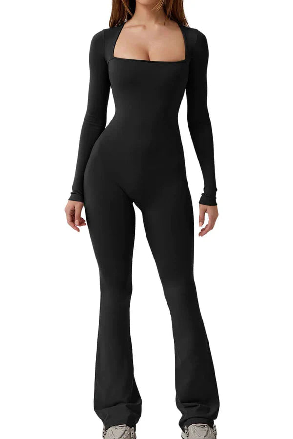 Elegant Long-Sleeve Shaping Jumpsuit – Flattering Fit and Style