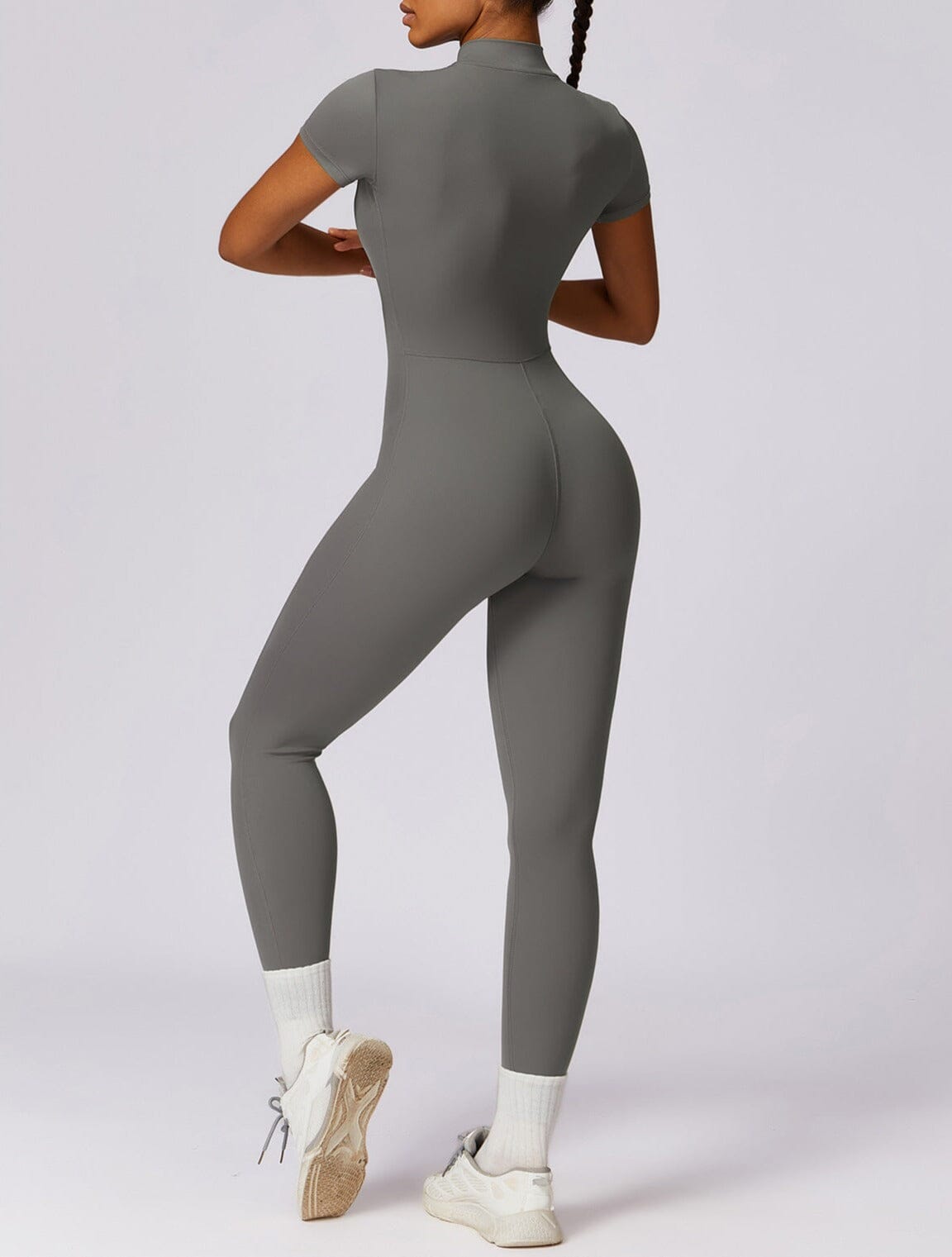 Full-Length Short Sleeve Zip-Up Bodysuit – Sleek, Stretchy & Modern Fit