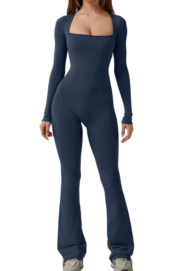 Elegant Long-Sleeve Shaping Jumpsuit – Flattering Fit and Style